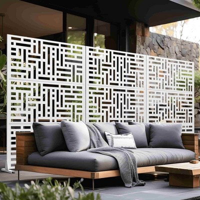 Lirago Metal Outdoor Privacy Screen Freestanding Patio Decorative Screens - 72"x47", White