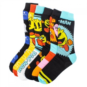 Mens Pac-Man Assorted Blue Crew Socks, 6-Pack - 1 of 4