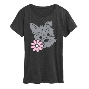 Women's - Instant Message - Schnauzer With Flower Short Sleeve Graphic T-Shirt - 1 of 4