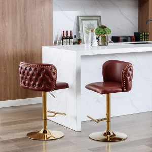 SKRAN PU Leather Swivel Bar Stools Adjustable Counter Stool Set of 2 With  Metal Leg Nailhead Trim, The whole Back Tufted for Home Pub - 1 of 4