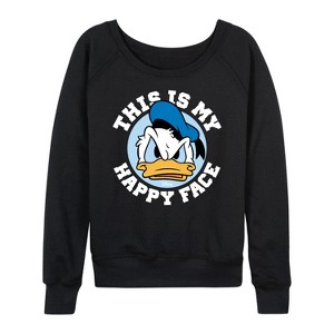 Women's - Disney - This Is My Happy Face Lightweight French Terry Wide Neck Long Sleeve Shirt - 1 of 4