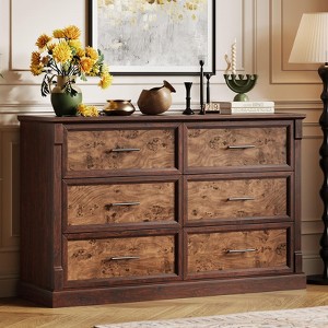 Farmhouse 47.2" Wide Chest of Drawers with Metal Handles, Rustic Double Wood Dresser, Storage Dressers Organizer - 1 of 4