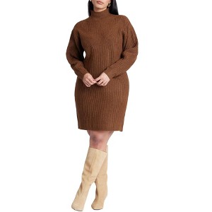 ELOQUII Women's Plus Size Turtleneck Mini Sweater Dress - 1 of 3