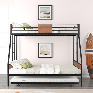 Twin Over Full Bunk Bed with Trundle and Safety Guardrail - 1 of 4