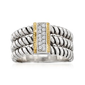 Ross-Simons 0.10 ct. t.w. CZ 3-Row Ring in Sterling Silver and 14kt Yellow Gold - 1 of 4
