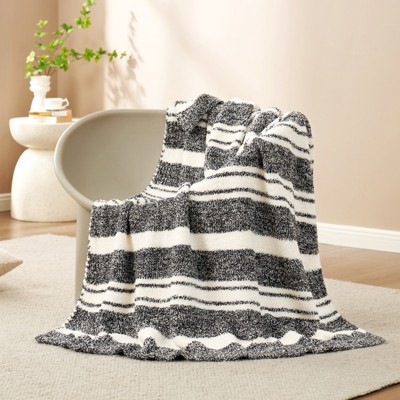 Snuggle Sac Reversible Knit Throw Blanket Fuzzy Throw,Heather Stripe