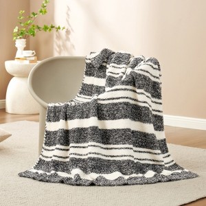 Snuggle Sac Reversible Knit Throw Blanket Fuzzy Throw,Heather Stripe - 1 of 4