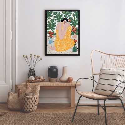 Monstera and Roses Framed Canvas Wall Art, 18x24, Black