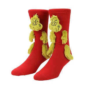 The Grinch 3D Plush Head Hands and Feet Mens Novelty Crew Socks - 1 of 4
