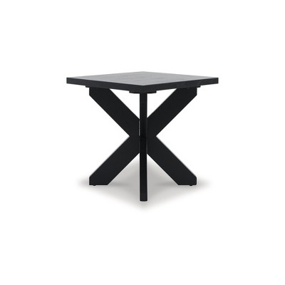 Black Contemporary Square Wood End Table with Crossed Legs