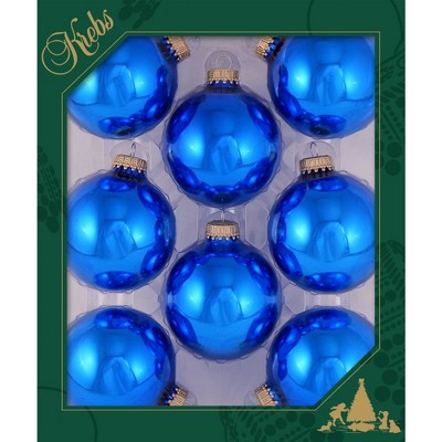 Christmas by Krebs 8ct Classic Blue Shiny Glass Christmas Ball Ornaments 2.5" (67mm)