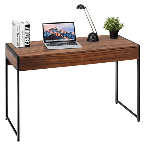Costway 2-Drawer Computer Desk Study Table Writing Workstation Home Office Brown\Antique\Black - image 1 of 4