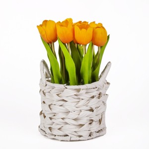 10" Artificial Orange Tulips in White Basket - National Tree Company - 1 of 3