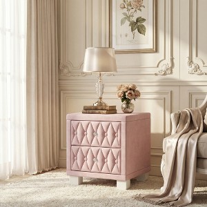 Airsurfer Compact Blush Pink Nightstand Elegant Quilted Nightstand with Crystal Knobs Bedroom Decor for Bedroom Elegance - 1 of 4