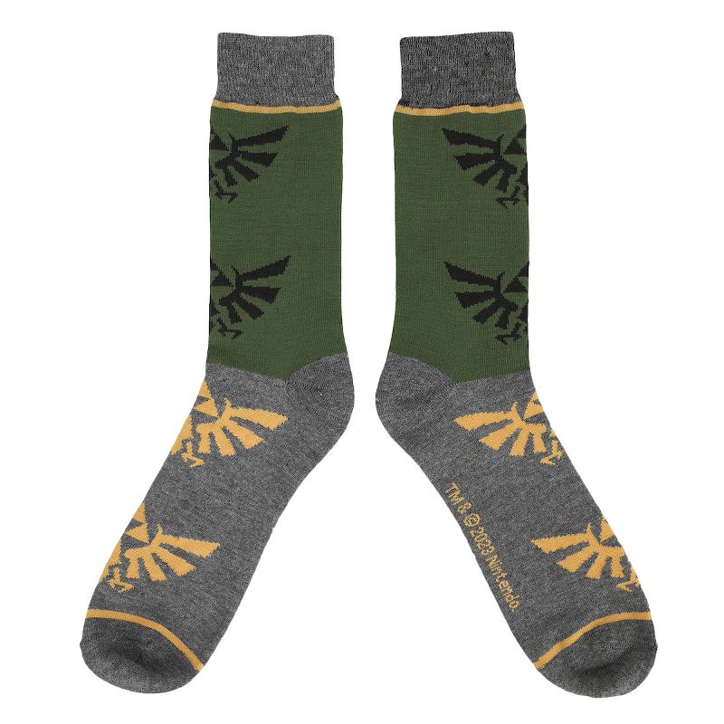 Legend of Zelda Triforce Icon on Olive and Gray Men's Casual Crew Socks, 2 of 5
