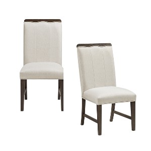 TinyHomie Contemporary Dining Set of 2 Side Chairs Beige Fabric Upholstery Brown Finish Wooden Furniture - 1 of 4