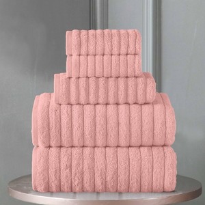 BAGOKIE 100% Turkish Cotton Corduroy Ribbed Bath Towels 6-Piece Set - 1 of 4