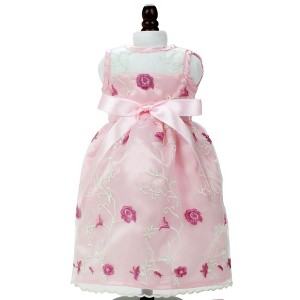 Sophia’s Gorgeously Detailed Embroidered Flower Sheer Overlay Fancy Special Occasion Spring Satin Dress for 18” Dolls, Light Pink - 1 of 3