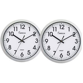 Impecca 12 Inch Quiet Movement Wall Clock, White, 2-Pack