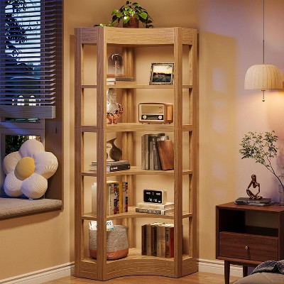 Tribesigns 6-Tier Corner Shelf, 71" Tall Corner Bookshelves, Wooden L-Shaped Bookcase Freestanding Etagere Shelf for Living Room, Bedroom, Brown
