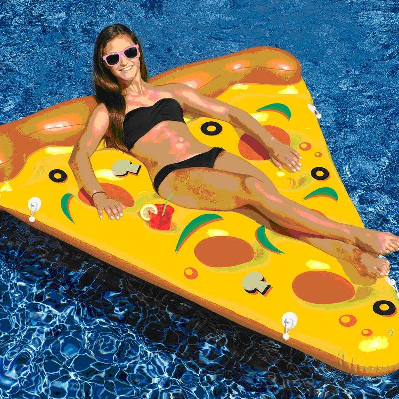 Swimline Inflatable Giant Pizza Slice Swimming Pool Raft with Headrest and Cupholders and Inflatable UFO Lounge Chair Pool Float with Built-In Sprayer, 4 of 6