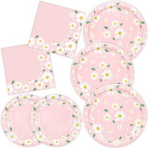 Hachikiko Pink Daisy Party Supplies Set, Daisy Flower Paper Dinner Plates Daisy Dessert Plates, Luncheon Napkins for Birthday Party Decorations Summer - 1 of 4