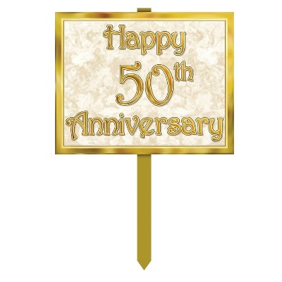Beistle 12" x 15" 50th Anniversary Yard Sign; Gold 3/Pack 55904