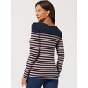 INSPIRE CHIC Women's Color Block Round Neck Long Sleeves Striped Basic T-Shirt - 4 of 4