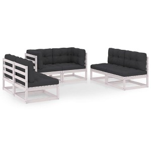 vidaXL 6 Piece Patio Lounge Set with Cushions Solid Wood Pine - White With Cushions - 1 of 4