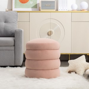 Soft Velvet  Round Ottoman Footrest Stool,Ivory - 1 of 3