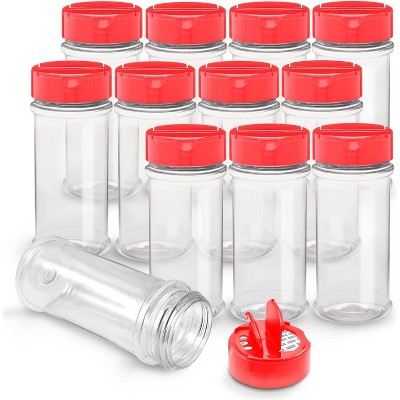 12-Pack Plastic Spice Jars with Red Cap, 5.5 Oz Clear Containers with Shaker Lids 12 pack one size