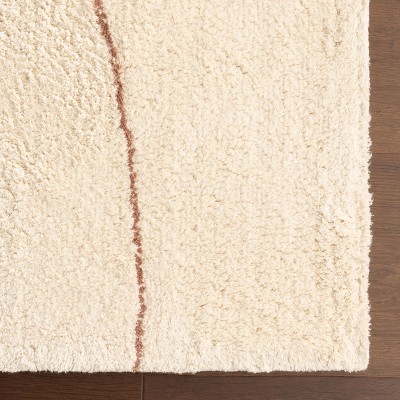 Beige and Red Abstract Cotton Area Rug, 4' x 6'