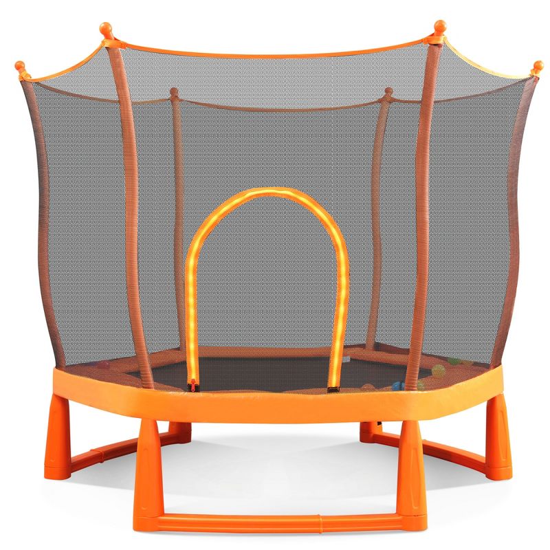 6 FT Toddlers Trampoline with Safety Enclosure Net and Ocean Balls, Orange - ModernLuxe, 4 of 12