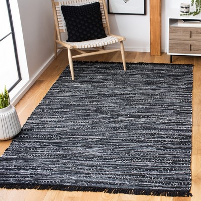 Handmade Black and White Cotton Flat Woven Area Rug
