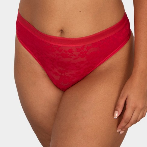 Curvy Couture Women's Plus Size No Show Lace High Cut Thong Panty Diva Red  Xl : Target