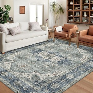 Washable Vintage Medallion Area Rug Non Slip Backing Stain Resistant & Low Pile Carpet for Bedroom Living Room Dining Room Bedroom - 1 of 4