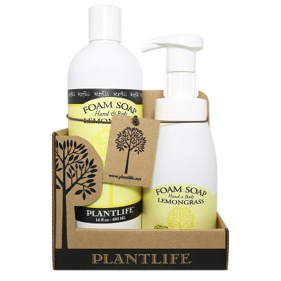 Plantlife Lemongrass Foam Soap Value Set – Gentle, Moisturizing, Plant-Based for All Skin Types – Hand & Body Wash – 8.5-16oz