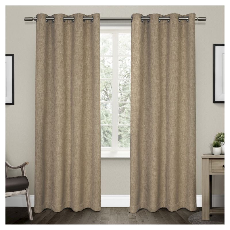 Vesta Heavy Textured Linen Woven Room Darkening Grommet Top Window Curtain Panel Pair Exclusive Home, 1 of 9
