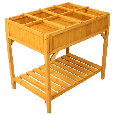 Grungis Raised Planters for Outdoor Plants with Drainage Holes,Mobile Customizable Wood Planter with Elevated 8 Pocket Herb