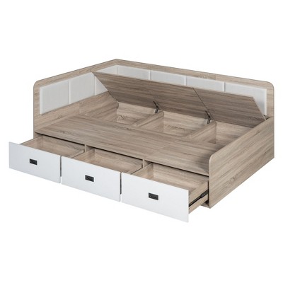 NicBex Twin/Full Size Daybed, Day Bed with 3 Drawers, L-Shaped Daybed Frame with 3 Storage Compartments