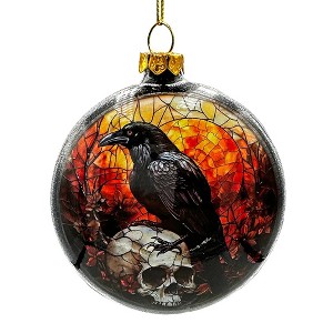 Creepy Stained Glass Skeleton and Raven Haunted Ornament, Halloween Horror and Christmas Tree Decor| OrnamentallyYou - 1 of 4