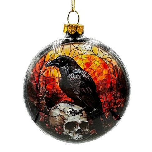 Creepy Stained Glass Skeleton and Raven Haunted Ornament, Halloween Horror and Christmas Tree Decor| OrnamentallyYou - image 1 of 4