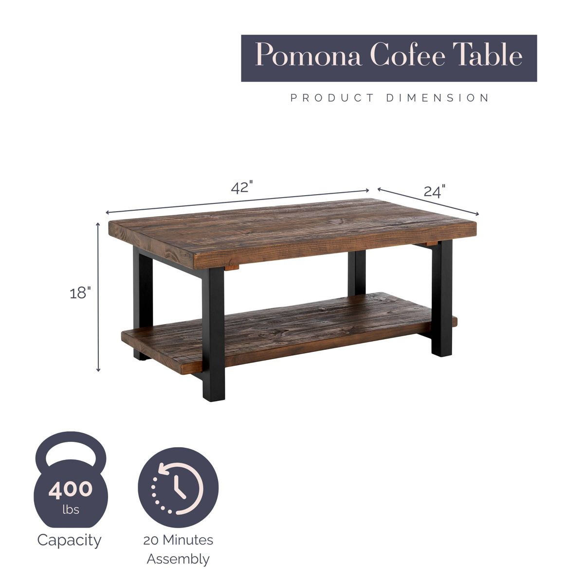 42" Pomona Metal Wood Coffee Table - Alaterre Furniture - thumbnail 10