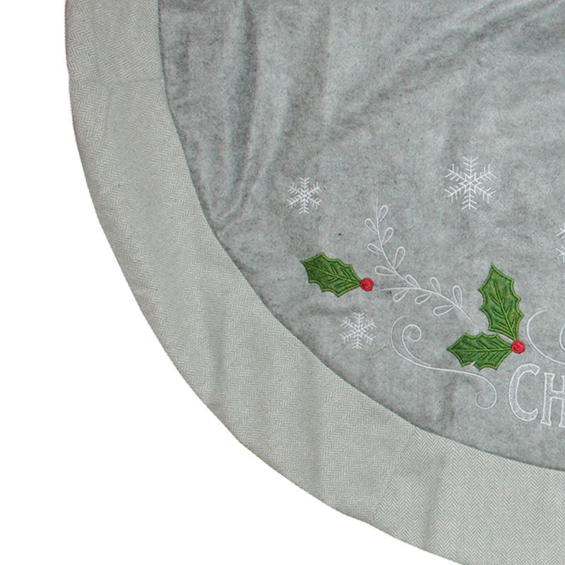 Northlight 48" Gray and Green 'Merry CHRISTMAS' Mottled Tree Skirt with Herringbone Bordered Trim, 3 of 4