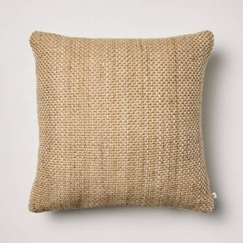 18"x18" Neutral Woven Indoor/Outdoor Square Throw Pillow Beige/Natural - Hearth & Hand™ with Magnolia