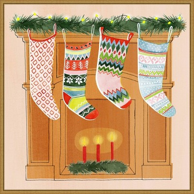 22" x 22" Christmas Stockings I Framed Wall Canvas - Amanti Art