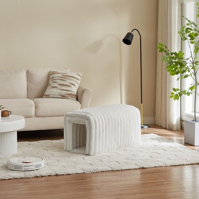 Ottoman Bench Storage Foot Rest,Corduroy Living Room Bench,Arch Hollow Design Cat Nest,Pet Supplies,Entryway Upholstered Bench-Coolbibila