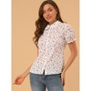 INSPIRE CHIC Women's Peter Pan Frilled Short Sleeve Floral Cotton Top - 3 of 4