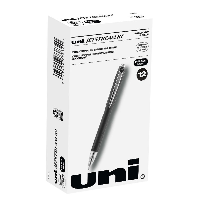 uni-ball uni Jetstream RT Retractable Ballpoint Pen Medium Point 1.0mm Black Ink Dozen (73832), 1 of 9