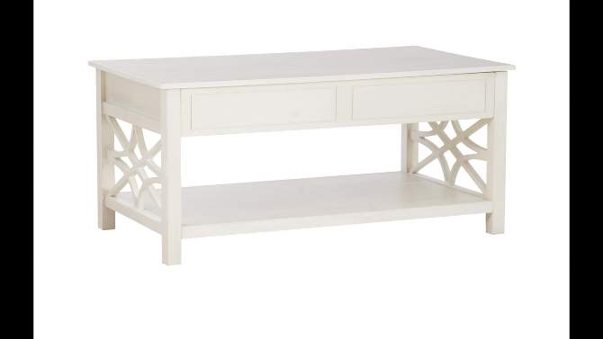 Whitley Traditional Lift Top Coffee Table with Storage and Bottom Shelf in Antique White Finish - Linon, 2 of 17, play video